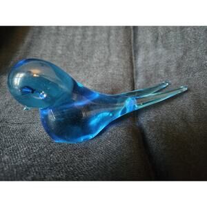 Josef Marcolin Long Tail Blue Glass Bird • Sweden FM Konstglas 1960's Handblown
